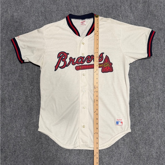 Vintage Atlanta Braves Baseball Jersey Shirt, Rawlings, Made in USA, 90s Size L - Picture 6 of 8